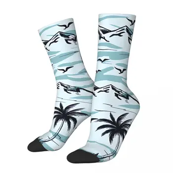 Забавные мужские носки Векторный рисунок от руки Тропический остров Ретро Тропический узор Уличный стиль Подарочный рисунок носка Crazy Crew с принтом